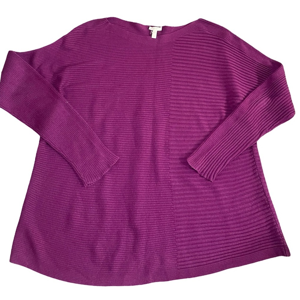 Eileen Fisher Womens Sz L Ribbed Purple Oversized Sustainable Silk Sweater, EUC